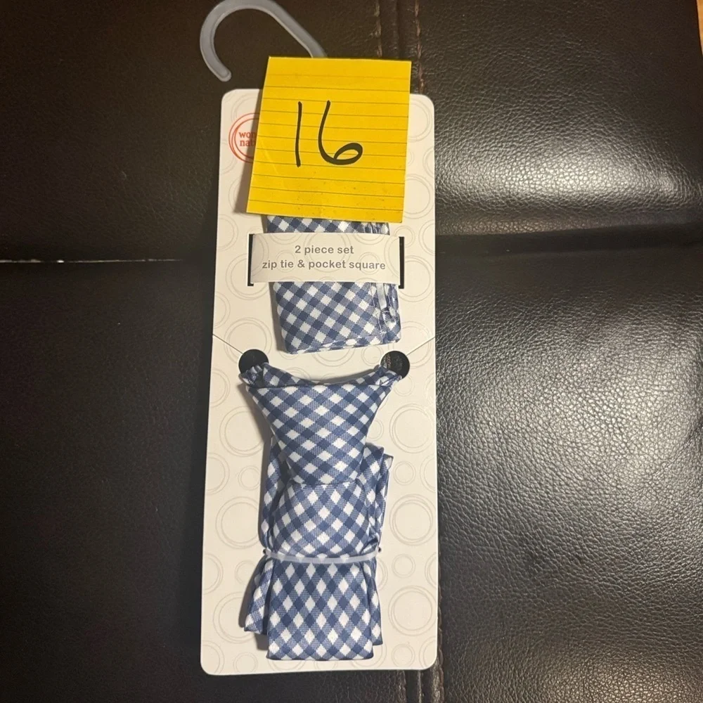 Boys Blue & White Necktie and Pocket Square Set, 2-Piece